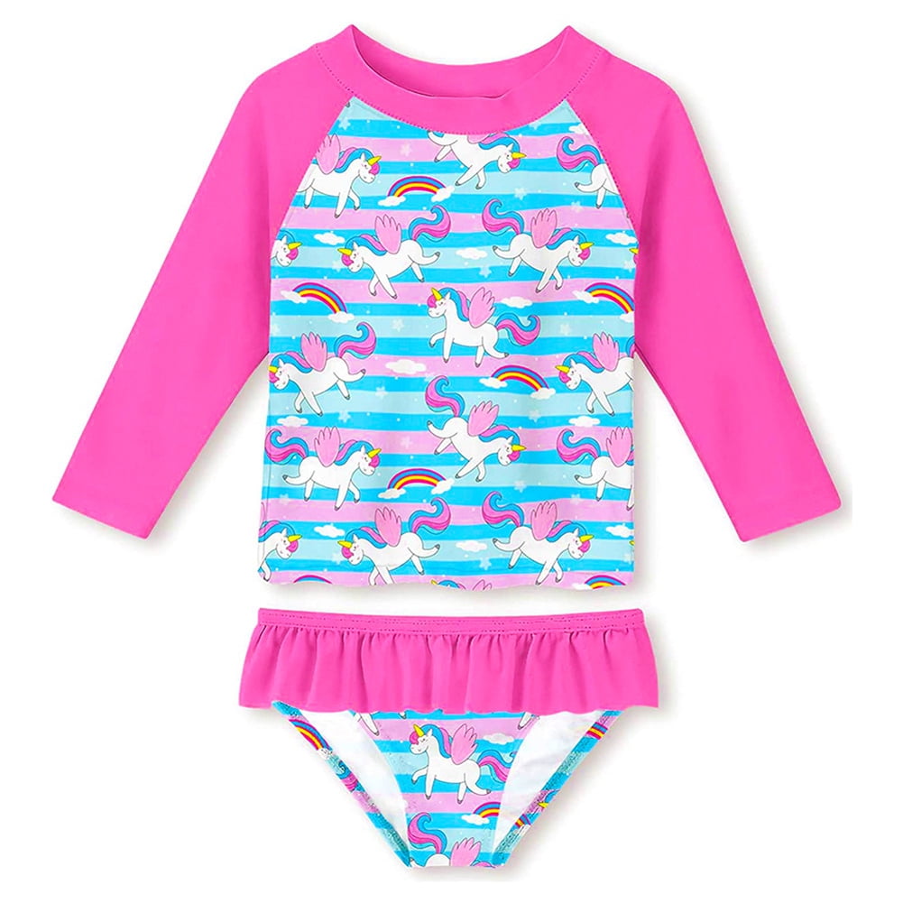 GYRATEDREAM Toddler Kid Girls Rash Guard 2Piece Swimsuit Set Long Sleeve Bikini with UPF 50