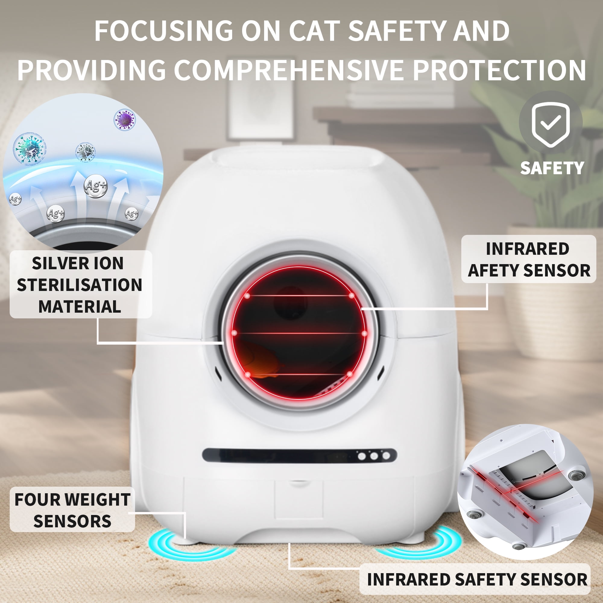 Pefilos 68L Large Capacity Smart Self Cleaning Cat Litter Box for Multi Cats, Automatic with Exhaust Hose, Support WiFi, White Pefilos 68L Large Capacity Smart Self Cleaning Cat Litter Box for Multi Cats, Automatic with Exhaust Hose, Support WiFi, White