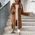 thumbnail image 4 of Kixjoy Long Sherpa Jacket Women Oversized Lapel Long Sleeve Open Front Coat Faux Fur Plain Fuzzy Cardigan Warm Casual Fall Cardigan for Women, Camel S, 4 of 7