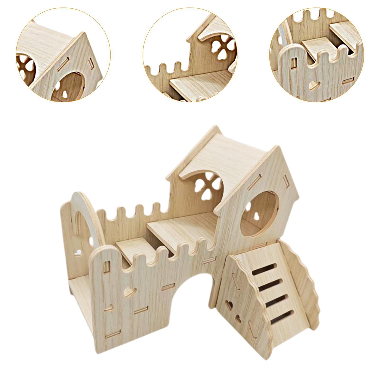 oshhni Wooden Hamster Hideout House Cage Accessories for Rat Small Animals Lemmings