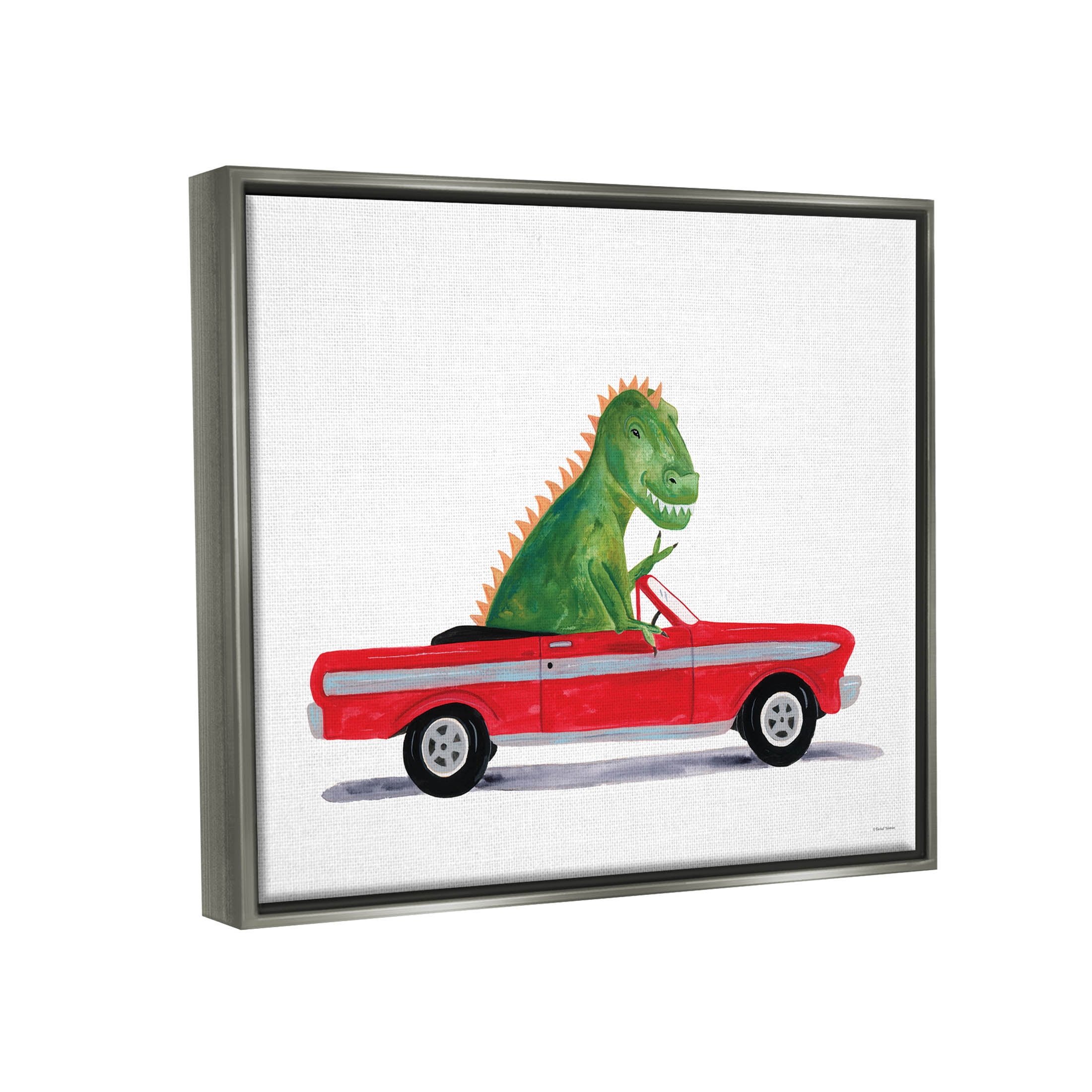 Dinosaur Monster Sports Car Fairy Tales & Fantasy Graphic Art Luster Gray Framed Art Print Wall Art
