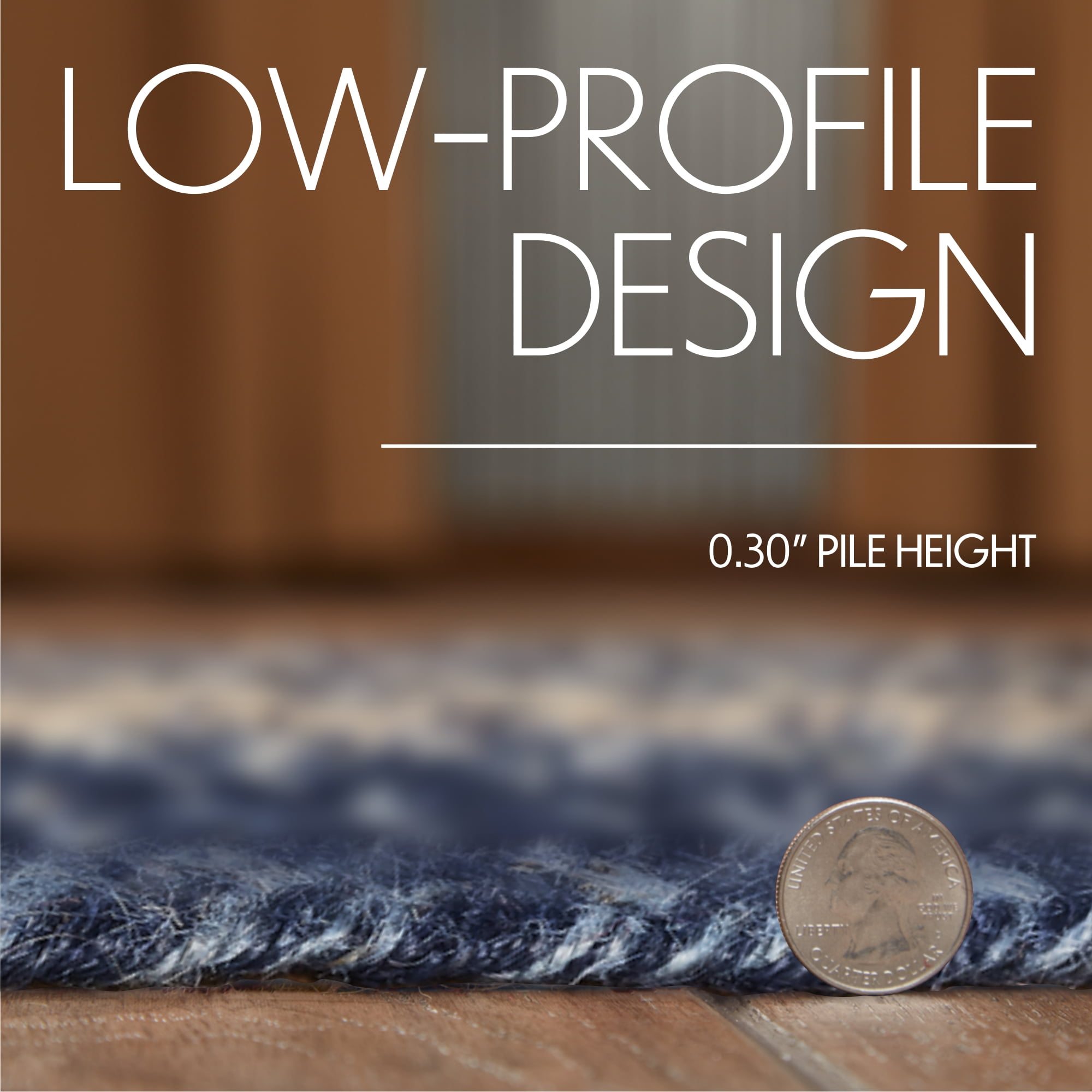 VHC Brands Great Falls Blue Rug with PVC Pad, Jute Blend, Half Circle, Blue White, 16.5x33 inches