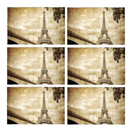 

MKHERT Vintage View of Eiffel Tower and River in Paris France Placemats Table Mats for Dining Room Kitchen Table Decoration 12x18 inch Set of 6