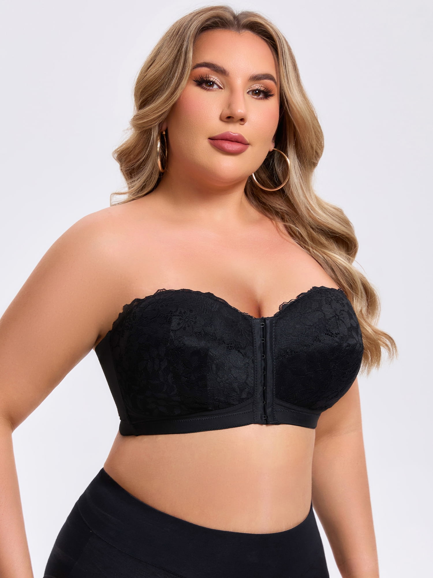 DARING DIVA Women's Lace Tube Front Closure Push Up Padded Underwire Bra 4XL Black