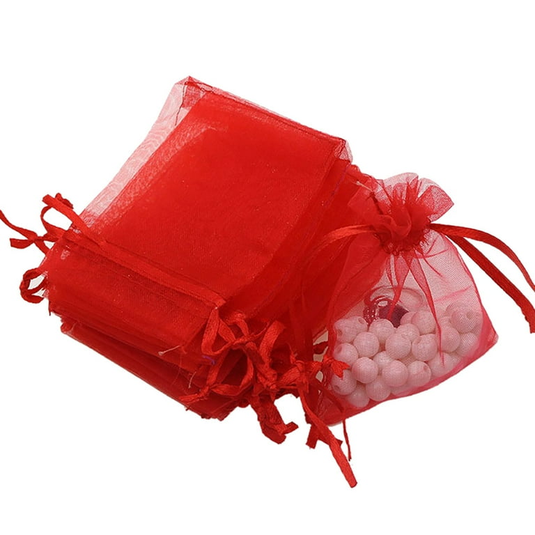 50Pcs Red Heart Goody Bags, Treat Bags, Pouch Drawstring Bags For