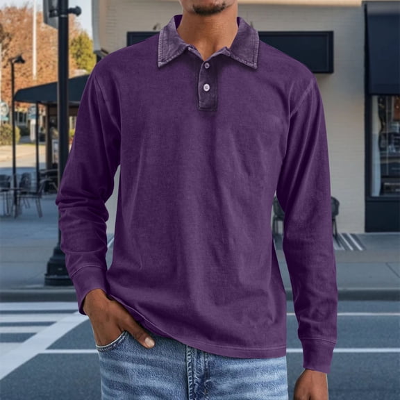 Royisotas Mens Big and Tall Shirts Cotton Long Sleeve Shirt Henley Trendy Turndown Collar Tops for Men