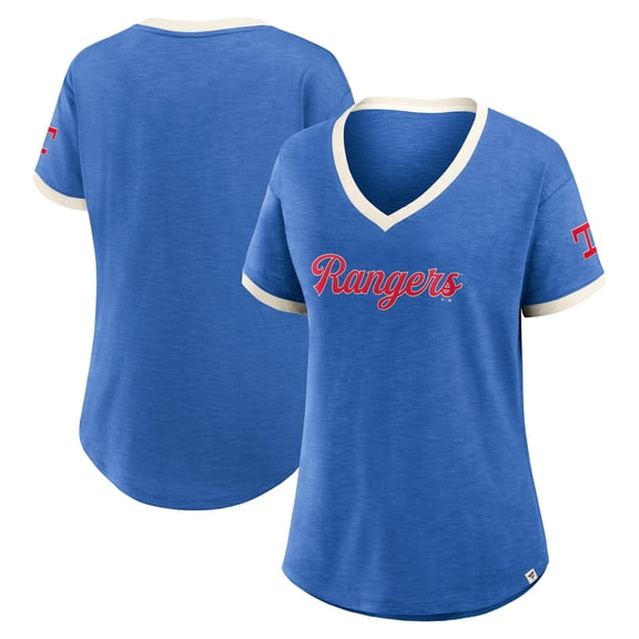 Women's Fanatics Royal Texas Rangers Relaxed Fit Vintage Play- Slub V-Neck Fashion Top