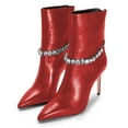 thumbnail image 2 of FSJ Women Crystal Chains Pointy Toe Ankle Boots Back Zipper Stiletto High Heels Fashion Prom Party Booties Size 14 Red, 2 of 5