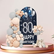 1Pcs 80th Birthday Arch Door Cover Decoration 5.2x1.9FT Navy Blue and Silver Themed for Birthday Party Supplies, Happy 80 Years Old Photo Booth Backdrop Wall Decor for Celebration