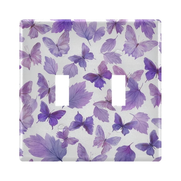 Purple Leaves Butterflies Dreamy Light Switch Cover Electrical Outlet Cover Replaceable Wall Plates 2-Gang