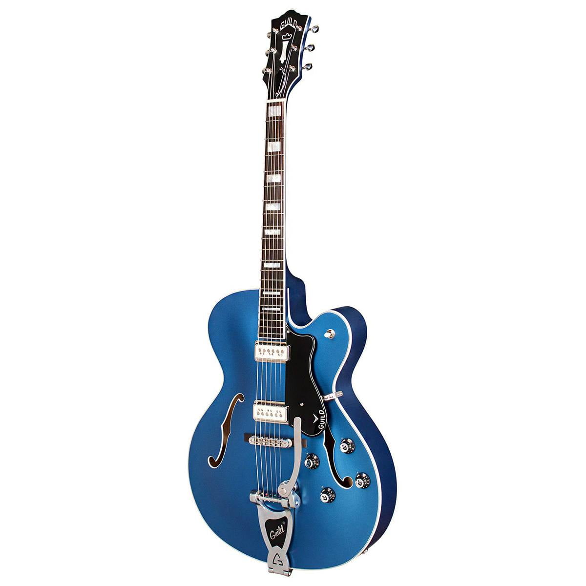 Guild X-175 Manhattan Special Hollow Body Electric Guitar with Arched Spruce Top, Malibu Blue