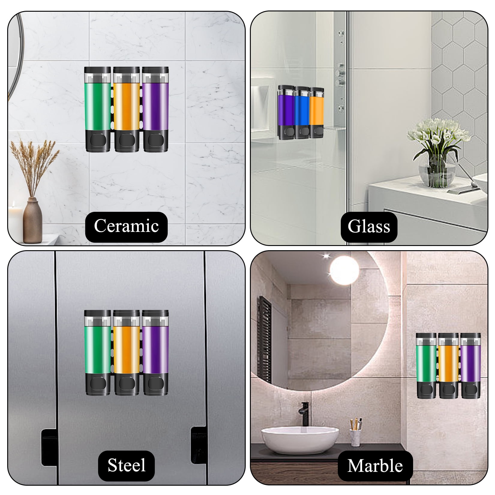 Shampoo Dispenser for Shower, Shower Shampoo Dispenser 3 Chamber, Shower Soap Dispenser Wall Mounted, Suitable for Bathroom, Kitchen, Hotel(Black)