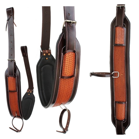 Horse Basket Weave Padded Leather Rear Flank Saddle Cinch Billets 97105TT