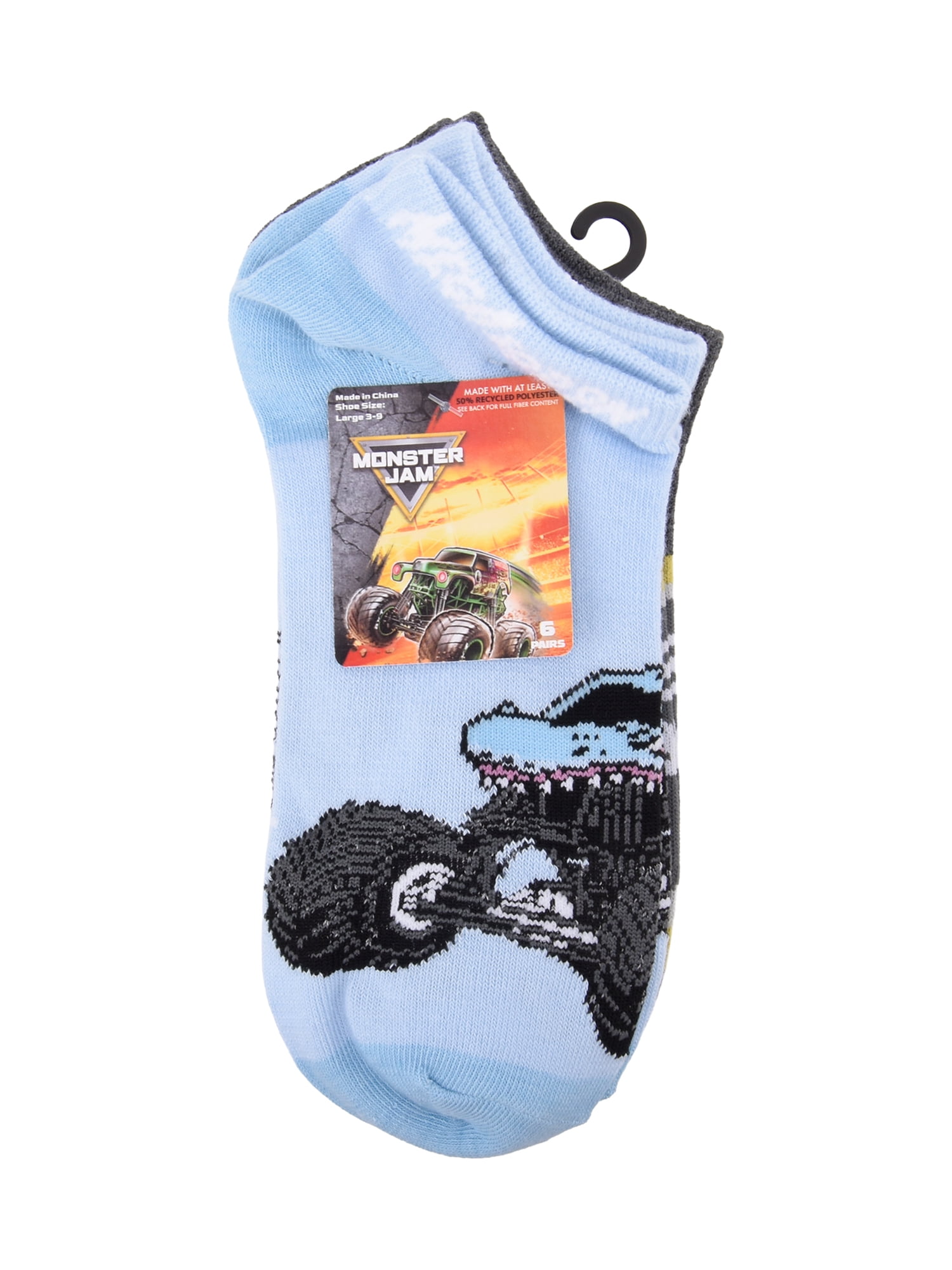 Monster Jam Boys No Show Socks, 6-Pack, Size Large