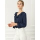 thumbnail image 2 of Blusa de gasa con cuello En V y volantes Allegra K Campesina Vintage Azul oscuro L, 2 of 6