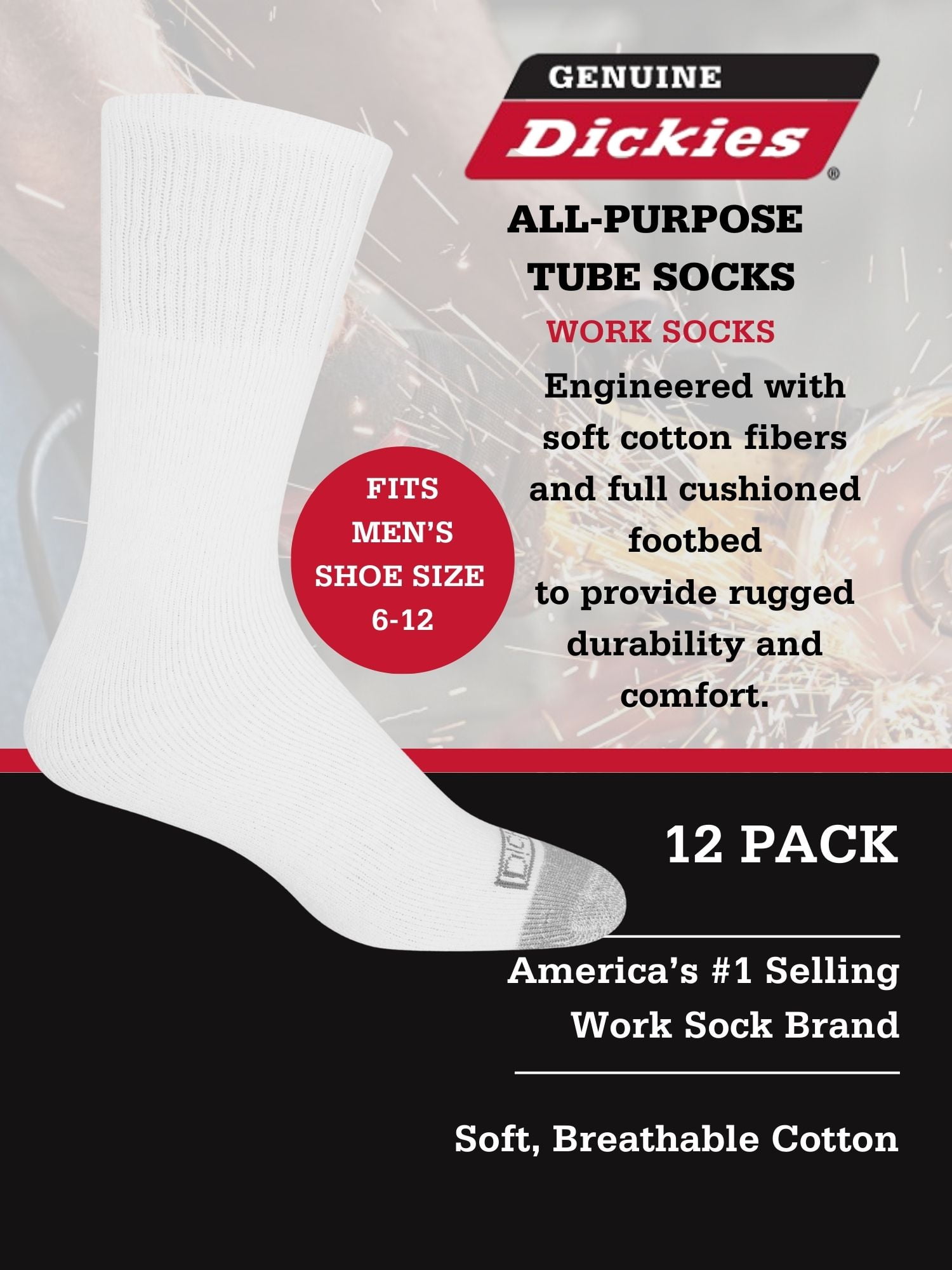 Dickies 12-Pack Work Tube Socks
