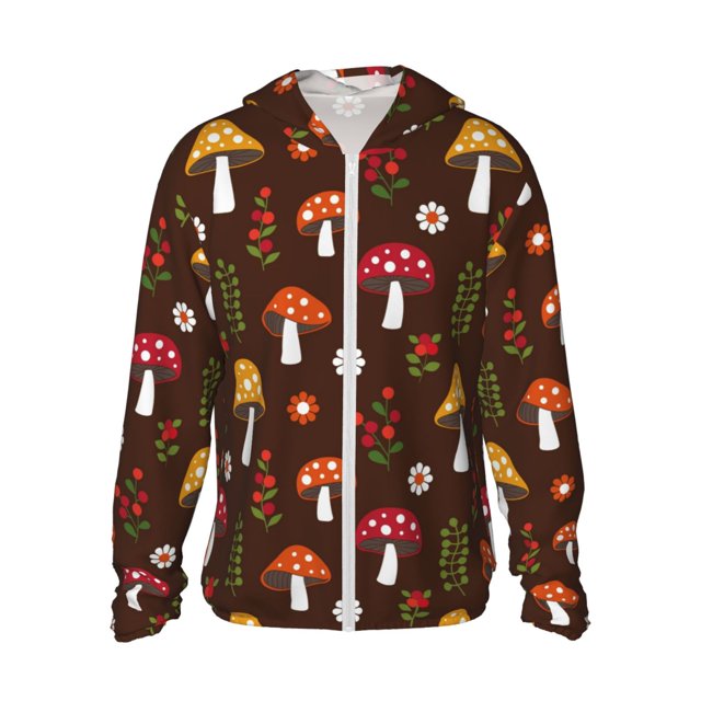 Fotbe Woodland Mushroom Chaqueta con Protección Solar UPF 50+ para Hombre y Mujer, Camisa con Capucha y Bolsillos-3X-Large