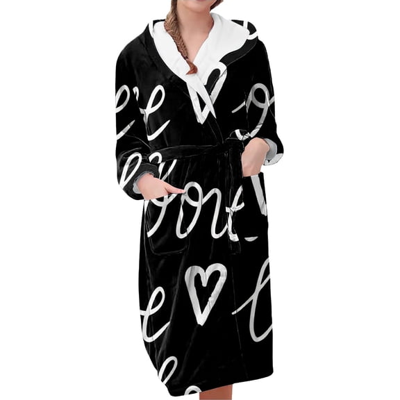MEICHEN Plush Robes for Women Valentine's Day Fleece Plush Robe Long Warm Plush Bathrobe Loungewear Jacket Printed Comfort Robe Women's Robes