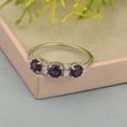 thumbnail image 3 of 4mm Round Shape Amethyst 925 Sterling Silver Three Stone Women Anniversary Ring, 3 of 7