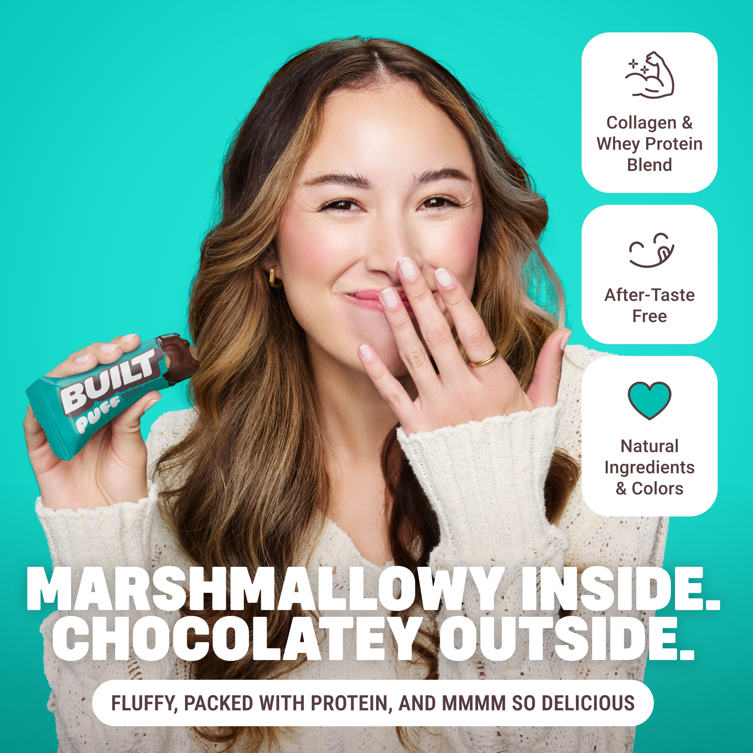BUILT Puff Protein Bar, Cookie Dough Chunk, 15g Protein, Collagen, 160 Calories, 4 Count Box, 1.55 oz Bars