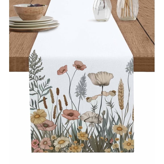 Ldtrchee Pastoral Botanical Table Runner 70 Inches, Farmhouse Floral Watercolor Bed Runner Dresser Scarves Tabletop for Indoor Outdoor Parties/Ceremony/Banquet, 13" x 70"