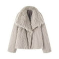 thumbnail image 2 of BiZtdJrK Women's Faux Fur Jacket Lapel Long Sleeve Open Front Cardigans Fuzzy Cozy Winter Warm Coats Elegant Fashion Outerwear Beige XS, 2 of 3