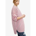 thumbnail image 2 of Ellos Women's Plus Size Striped Henley Tunic Oversized Long Top Wear with Leggings, 2 of 4