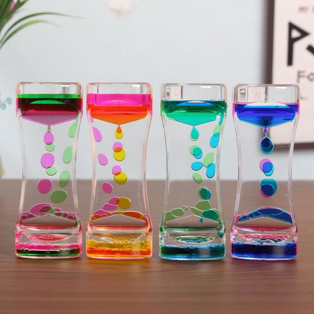 Burbuja de movimiento líquido para niños y adultos (paquete de 4) - Burbuja líquida de reloj de arena - Temporizador para juego sensorial, juguete - Manejo del estrés - Decoración fresca de