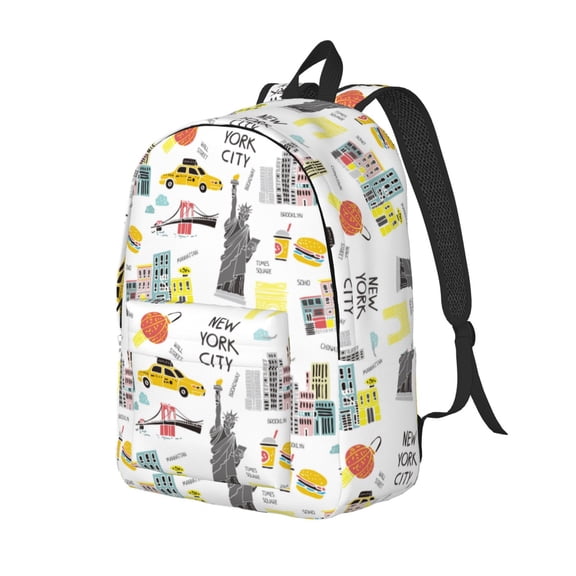Ratiio New York Print Canvas Backpack for Women & Men Retro Aesthetic Rucksack Basic Backpack for High School/College Students Travel Laptop Bag