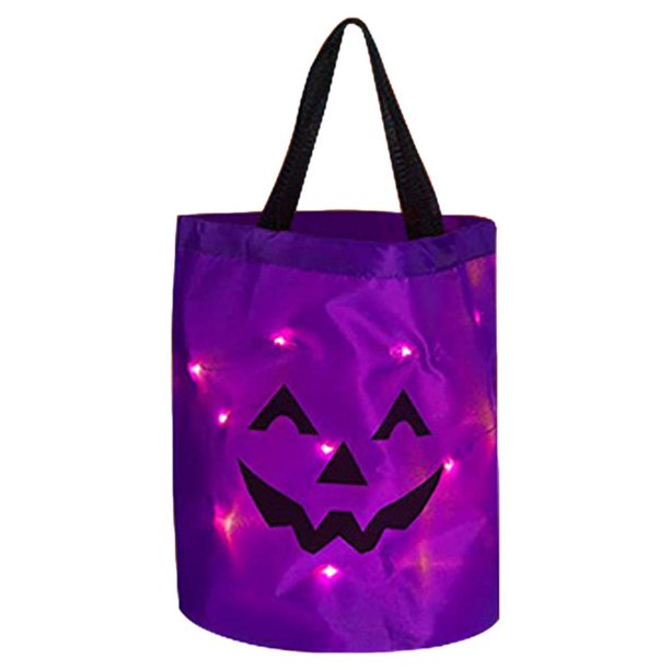 Bolsas de dulce o truco de Halloween con luz LED para niños, Candy Bag Tote Bag, Candy Storage Bucket, cesta de regalo de Acción de Gracias reutilizable