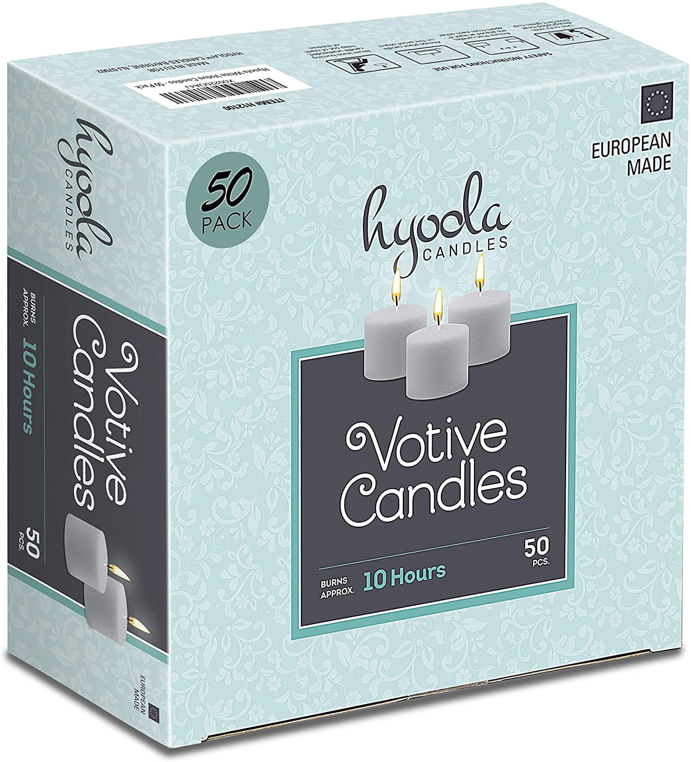 Hyoola Unscented 10 Hour White Votive Candles, Paraffin Wax with Cotton Wicks, 50-Pack