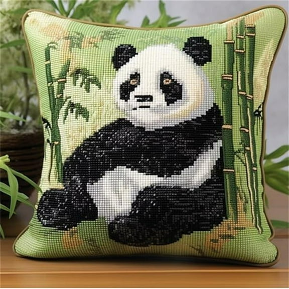 Cross Stitch Cushion Kit Panda Tapestry Pillow kit  DIY Cushion Embroidery Kit Needlepoint Handmade Needlework Cushion Kit Stitched Pillow Cover Kit for Adults Beginners 17x17 inches