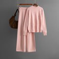 thumbnail image 2 of AINIYS Women's 2 Piece Outfits Long Sleeve Knit Crewneck Sweater Top Casual Wide Leg Pants Loungewear Sets Pink Free Size, 2 of 9