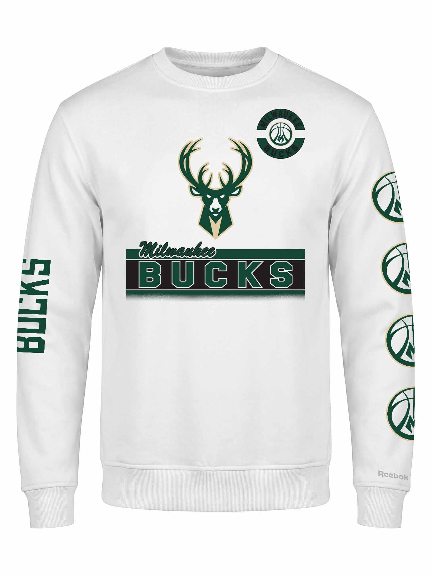 Milwaukee Bucks Reebok Mens White Crew Sweatshirt
