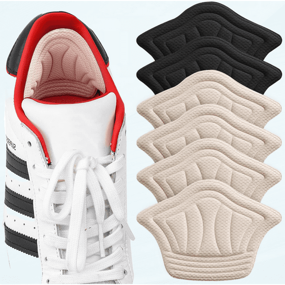 Adhesive Back of Heel Cushion Pads, Heel Grips Inserts for Loose Shoes, Too Big Boots, Reusable Heel Guards Liners for Women Men, Improve Shoe Fit, 6PCS-Beige