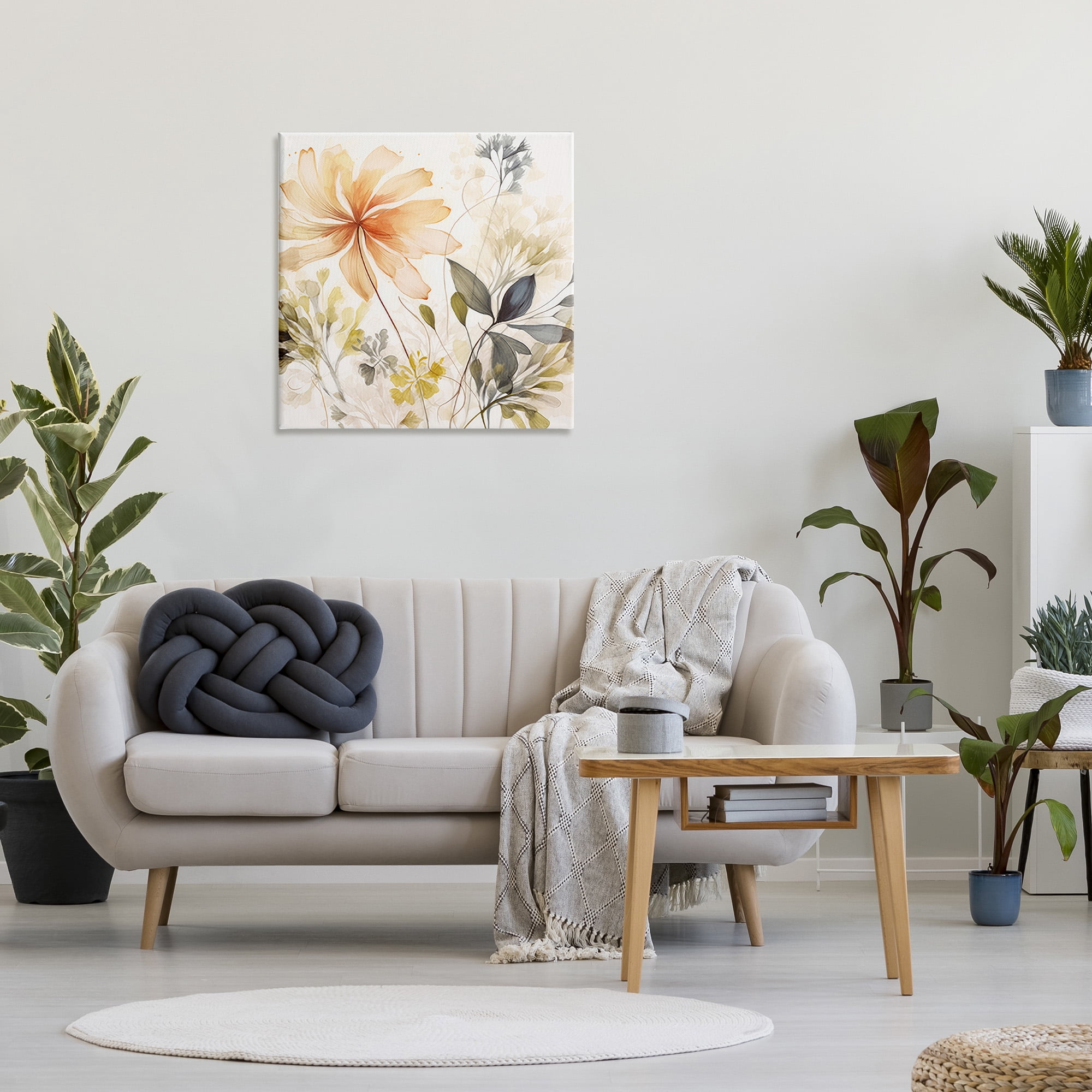 Stupell Industries Botanical Serenity Pattern Botanical & Floral Painting Gallery Wrapped Canvas Art Print Wall Art, 30 x 30