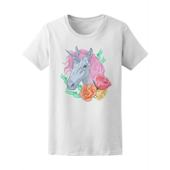 Unicorn And Roses  T-Shirt Women -Image by Shutterstock, Female x-Large