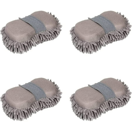 4 Pack Car Wash Mitt, BELPAIR Microfiber Sponge Cleaning Mitten for Window Cleaner, Non Scratch Sponges Auto Supplies Duster Kit Premium Washing Scrub Foam for Care Tools Foaming Cleaner (Grey)