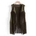 thumbnail image 3 of Womens Fringe Cardigan Suede Open Front Lightweight Sleeveless Cowgirl Style Vest Tassels Waistcoat Outwear Tops, 3 of 6