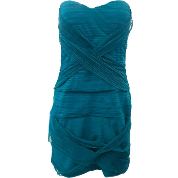 Womens Emerald Green Mesh Ruffled Sleeveless Cocktail Evening Dress Large