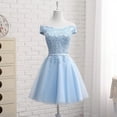 thumbnail image 4 of Long Blue Bridesmaid Sisters Dress One-shoulder Evening Dress, 4 of 6