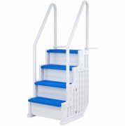 Aqua Select White Everest Swimming Pool Step and Outside Flip up Ladder System, Blue Steps