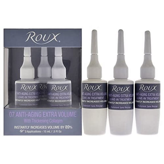 Collagen Leave in Treatment by Roux, Anti Aging Ampolletas 07 Anti-Aging Extra Volume Formula, 3 Count, .5 Fl Oz Each