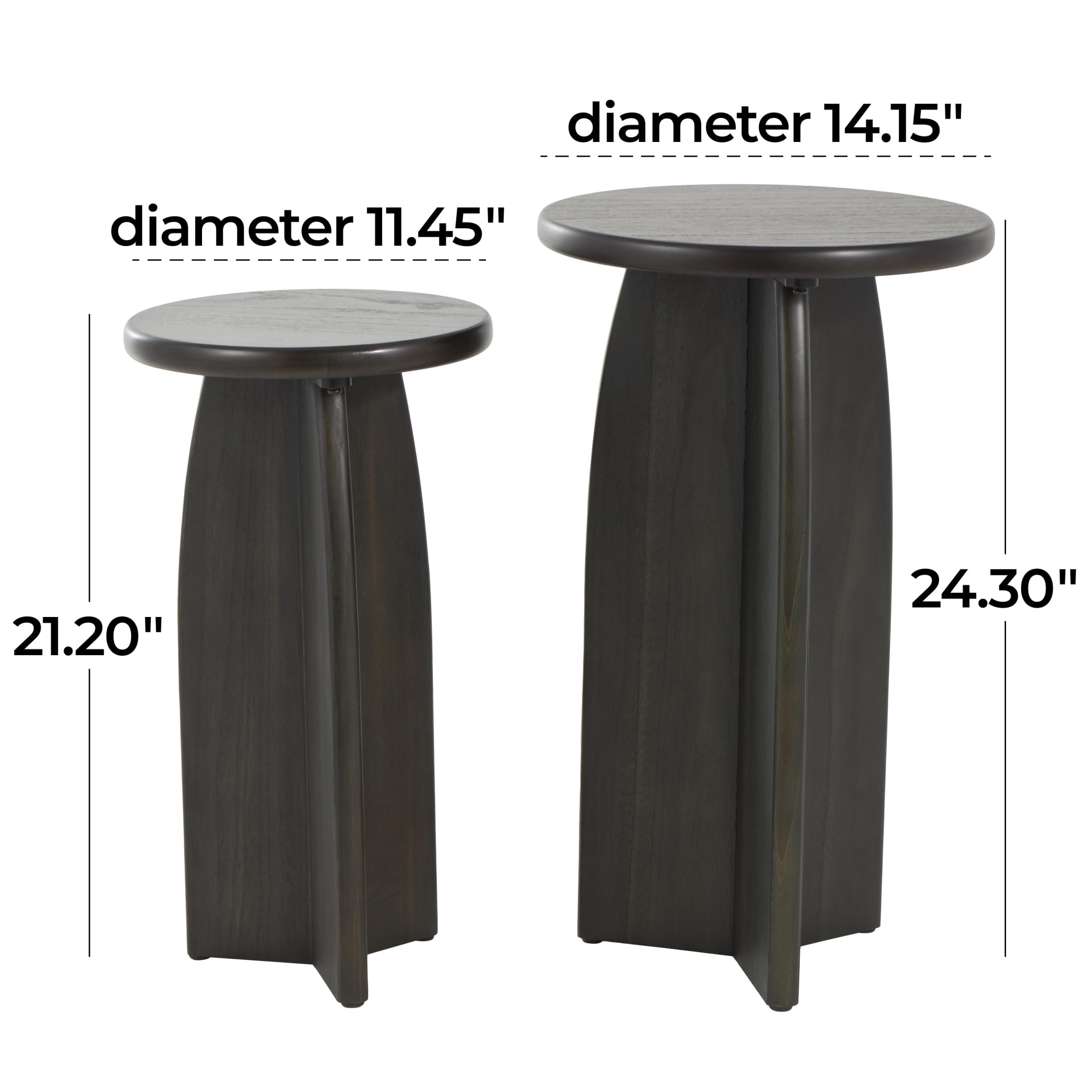 DecMode 14" x 24" Black Wood Pedestal Accent Table, 2-Pieces