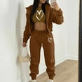 thumbnail image 2 of Tthxqing Womens Hoodies Sets 3 Piece Outfits Loungewear Set,Trendy Full Zip up Cropped Hoodies Baggy Sweatpants Love Print Tank Tops Travel Vacation Sets with Pockets Brown S, 2 of 6