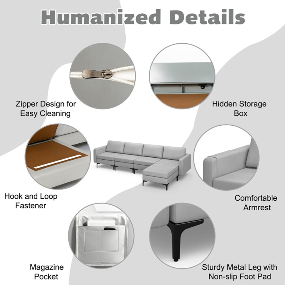 Finihen L-shaped Sectional Sofa Couch, Convertible Sectional Sofa, Modular L-shaped Sectional Sofa with Reversible Ottoman and 2 USB Ports, for Living Room, Light Gray Finihen L-shaped Sectional Sofa Couch, Convertible Sectional Sofa, Modular L-shaped Sectional Sofa with Reversible Ottoman and 2 USB Ports, for Living Room, Light Gray