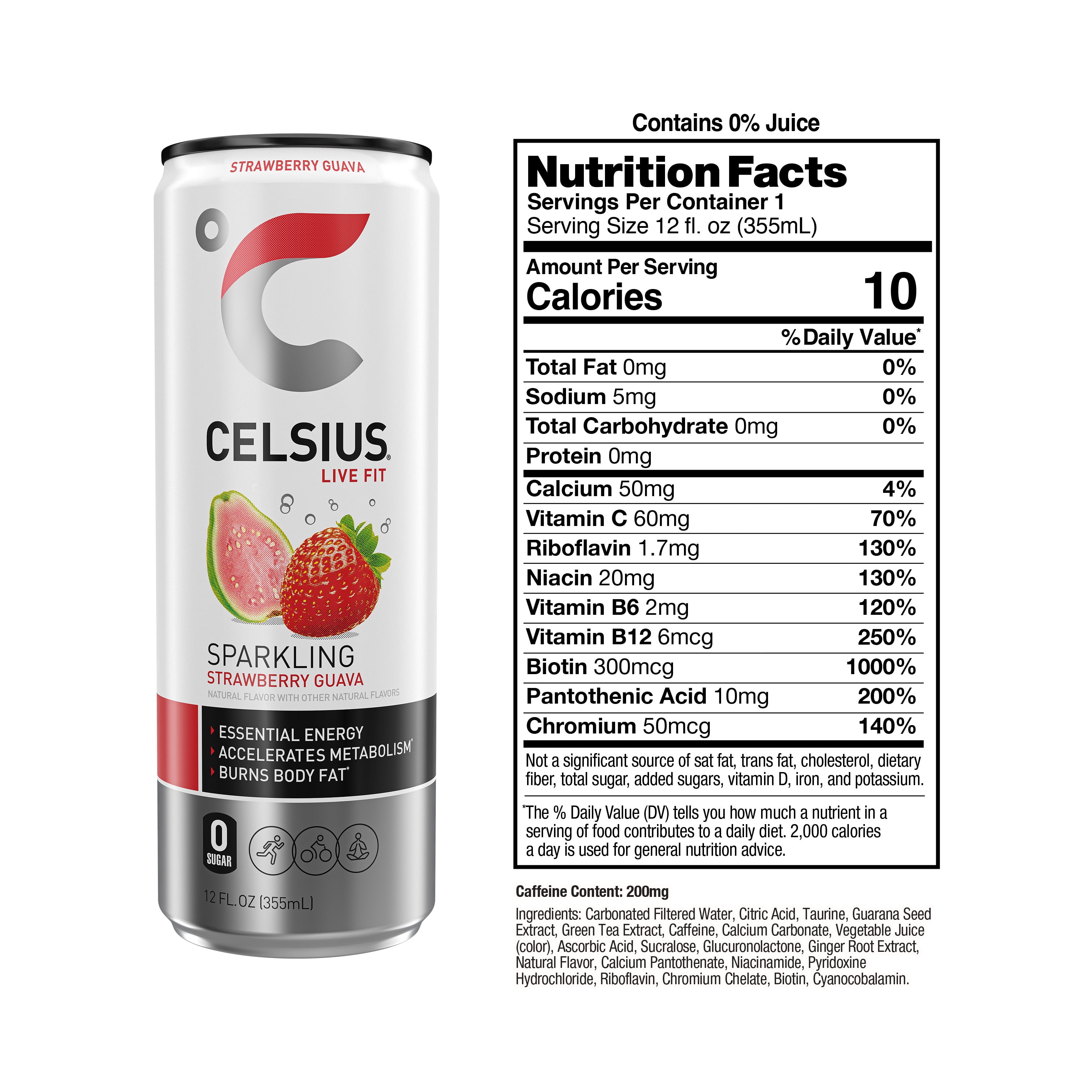 CELSIUS Sparkling Strawberry Guava, Functional Energy Drink 12 fl oz Can (Pack of 12)