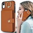 thumbnail image 6 of Allytechgroup iPhone XR Wallet Case, Ring Holder Stand Cards Slots Shockproof Retro Flip Back Cover Phone Case for Apple iPhone XR, Brown, 6 of 8