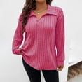 thumbnail image 2 of ManxiVoo Women Autumn Winter V Neck Long Sleeve T-Shirt Ribbed Texture Soft Brushed Fabric Relaxed Fit Casual Top XXXXXL Size Pink, 2 of 6