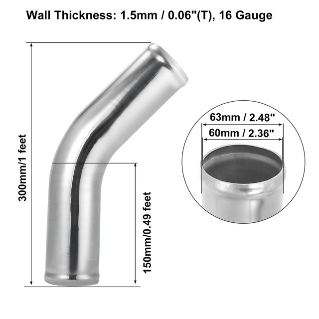 45 Degree Intercooler Pipe 63mm 70mm 76mm Od 300mm 500mm Long Aluminum Alloy Tube Intercooler Pipe Air Intake Tube